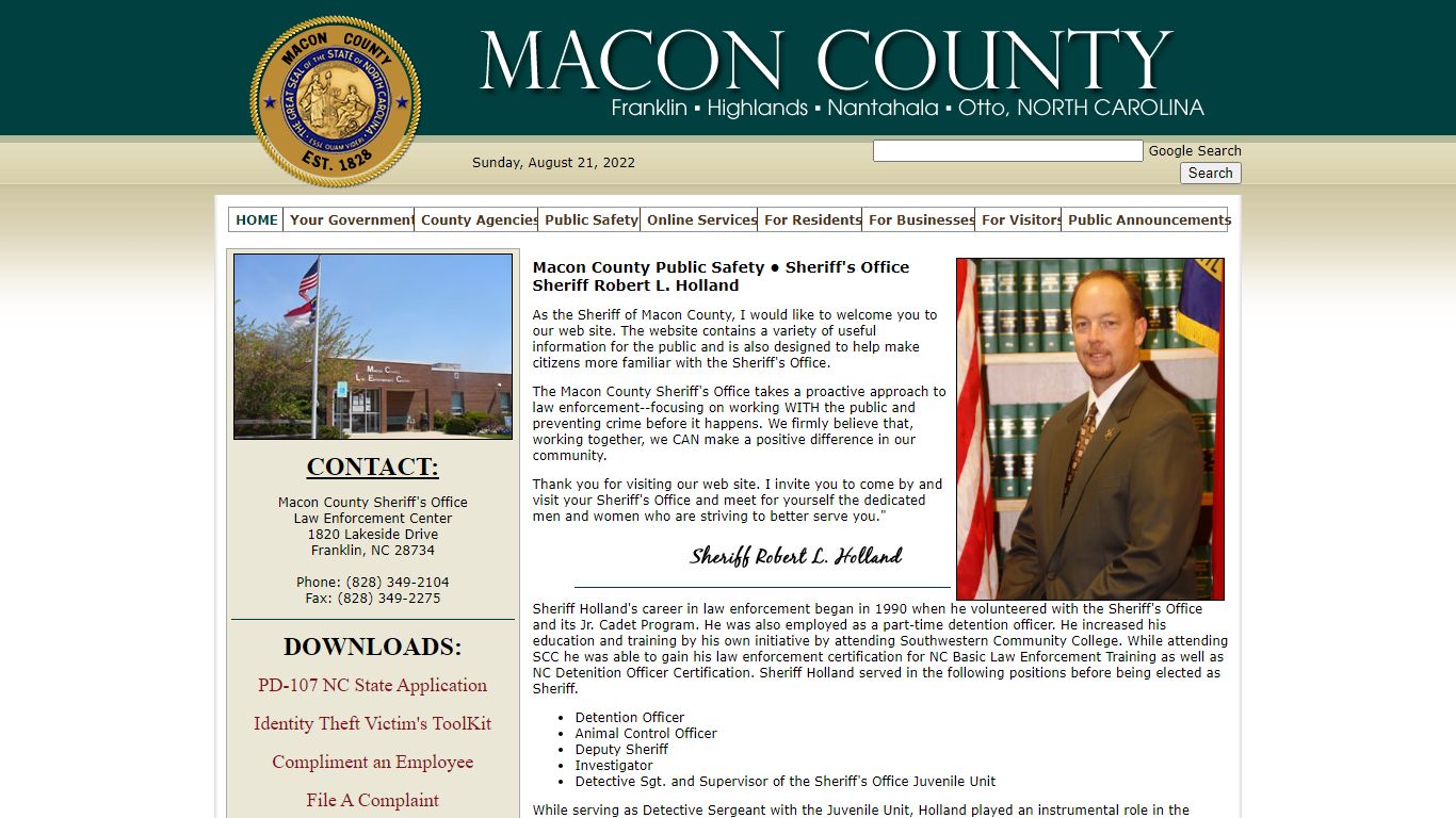 Sheriff's Office | Sheriff Robert L. Holland | Macon NC Government